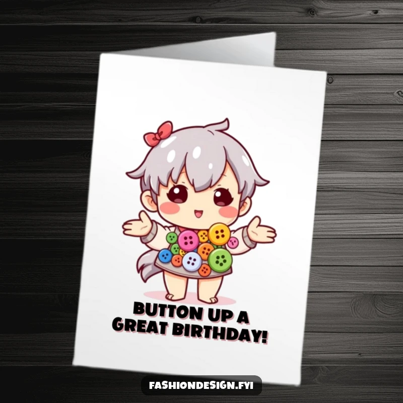 Funny Free Printable Birthday Card: Proud character artfully arranges colorful buttons.