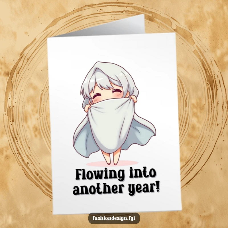 Funny Free Printable Birthday Card with a cheerful character elegantly draping cloth, celebrating with style and flair.