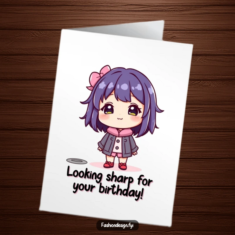 Funny Free Printable Birthday Card featuring a beaming character admiring a colorful mannequin with delight.