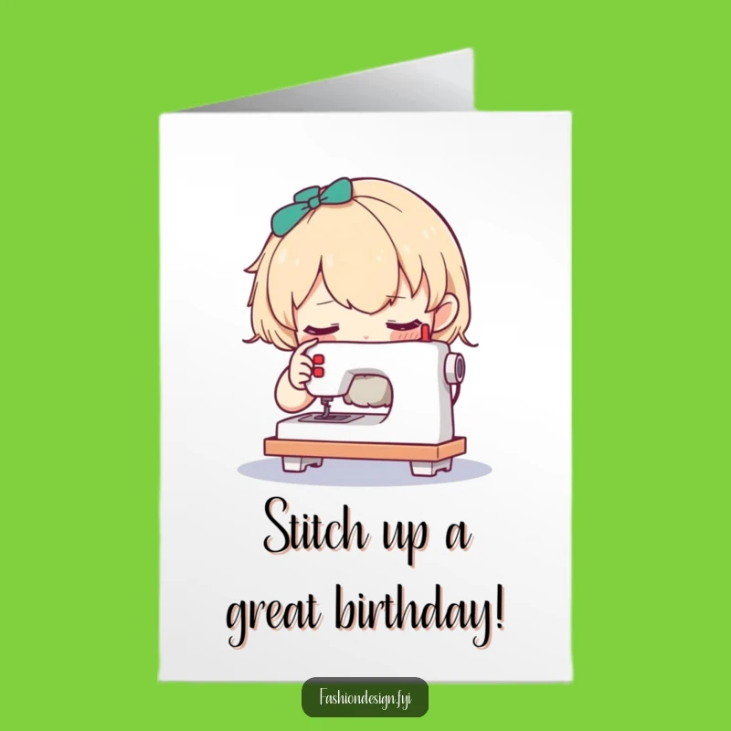 Free Printable Birthday Card: Funny Character Sewing Machine Humor Downloadable Gift