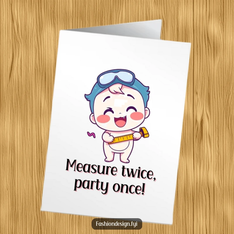 Funny Free Printable Birthday Card featuring an excited character enthusiastically measuring something with a tape.