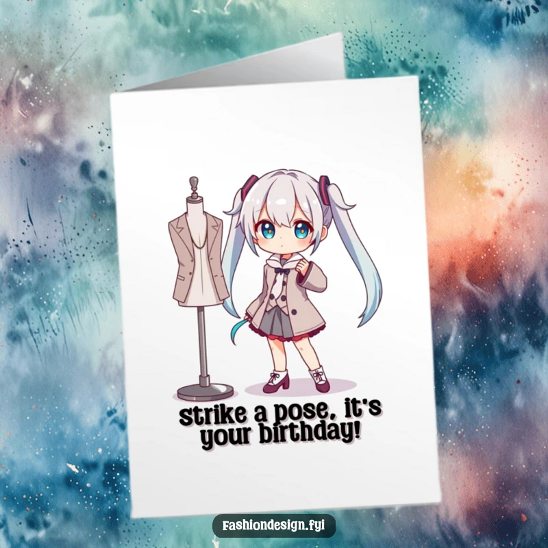 Funny Free Printable Birthday Card: Character striking a dramatic pose with a mannequin, perfect for a hilarious DIY gift.