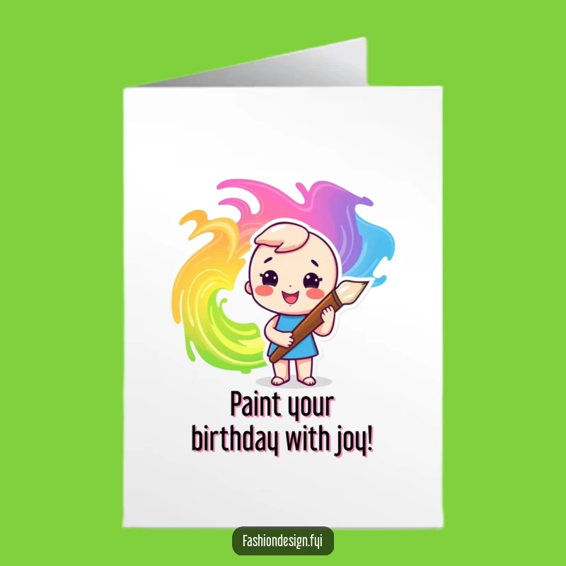 Free Printable Birthday Card: Artistic Character - Funny Paintbrush Swirls Downloadable Greeting