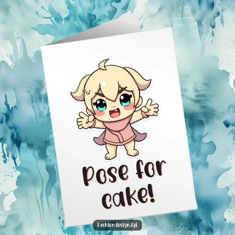 Funny Free Printable Birthday Card: A playful model character strikes a dramatic, funny pose, celebrating a birthday, DIY gift.