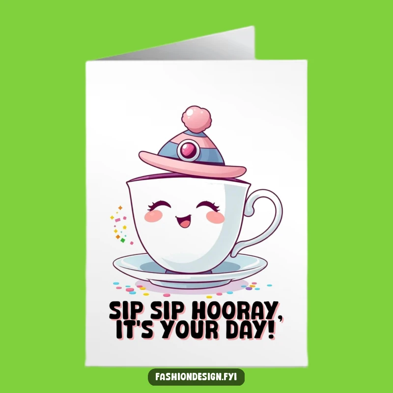 Free Printable Birthday Card: Giggling Teacup Glitter - Downloadable DIY Gift