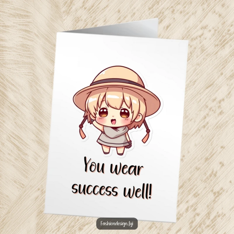 Funny Free Printable Congratulations Card showcasing a character comically wearing a hat far too large, spreading joy.