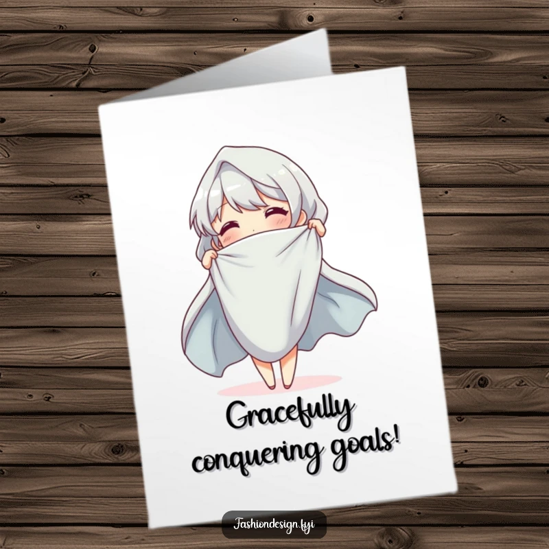 Funny Free Printable Congrats Card featuring a cheerful character draping cloth with graceful movement, celebrating an achievement.