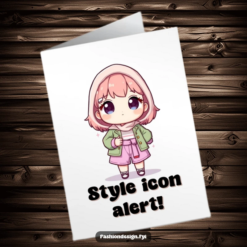 Funny Free Printable Congrats Card: Proud character presents a finished fashion creation, a true star. DIY gift.