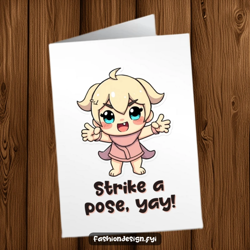 Funny Free Printable Congratulations Card: A playful model character strikes a dramatic, funny pose, celebrating achievement, downloadable art.