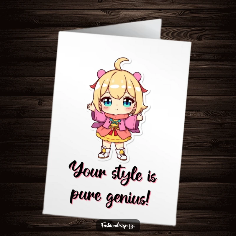 Funny Free Printable Congrats Card: Character proudly displaying a unique outfit, celebrating a stylish accomplishment.