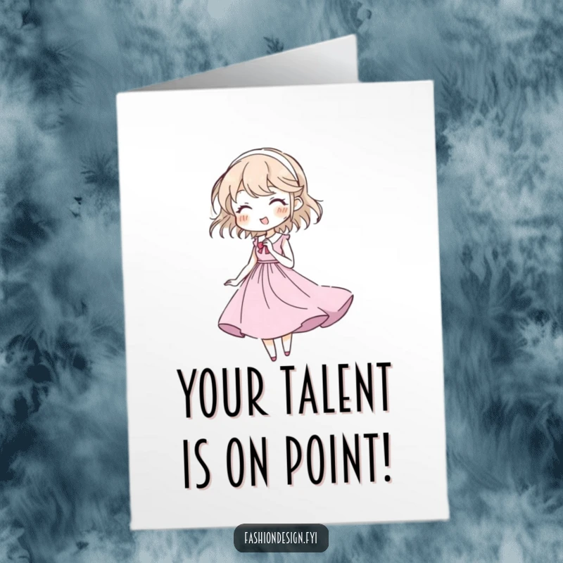 Funny Free Printable Congratulations Card: A character joyfully sketches a stunning gown, celebrating a successful design or creative project.