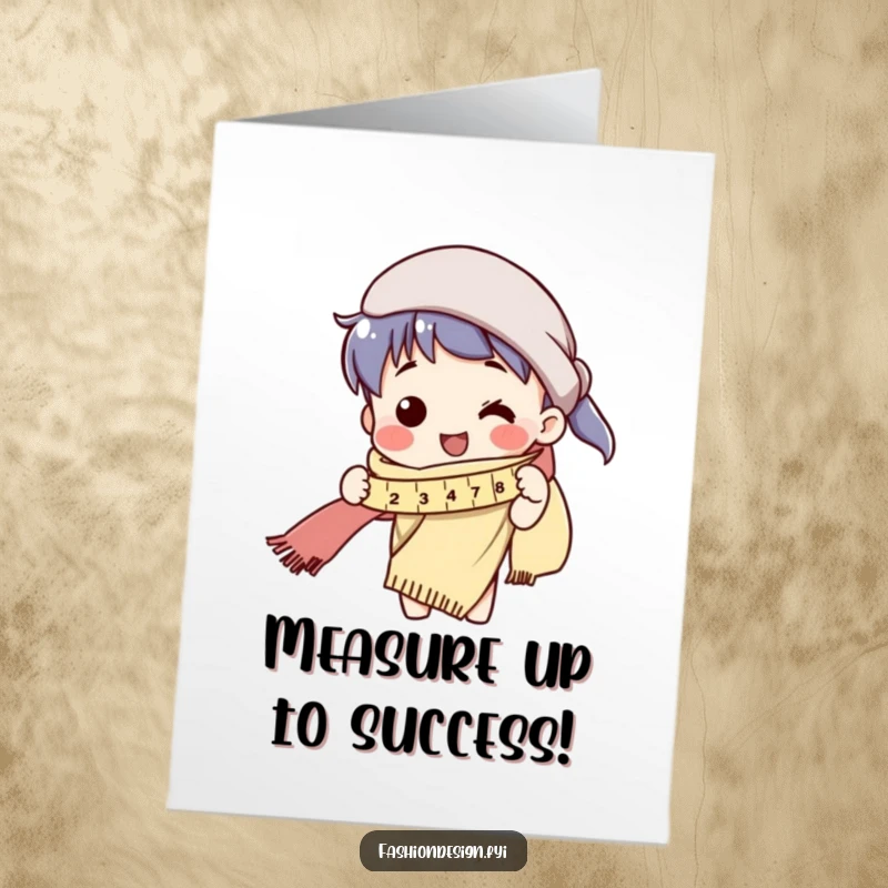 Funny Free Printable Congrats Card: Character measures an impossibly long scarf, celebrating a big win.