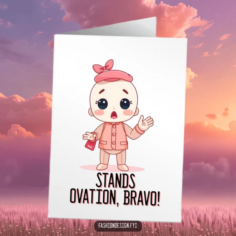 Funny Free Printable Congratulations Card: A surprised mannequin character suddenly bursts into applause, celebrating their win, downloadable art.