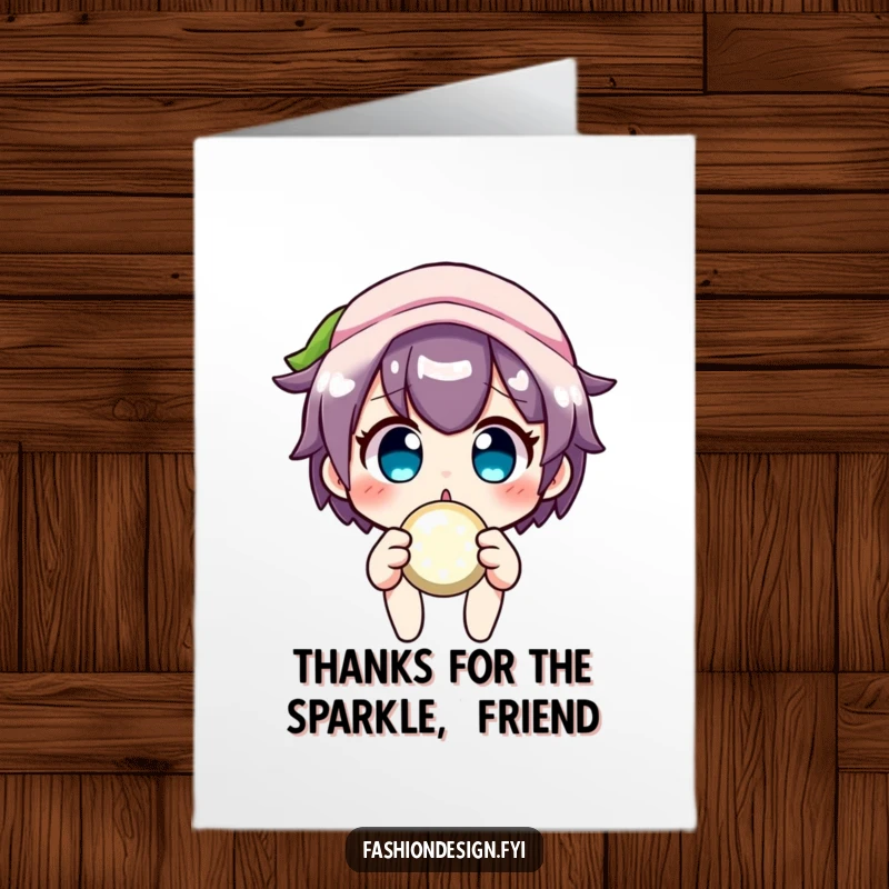Funny Free Printable Button Thank You Card: Surprised character holds a sparkly button, a bright thank you downloadable.
