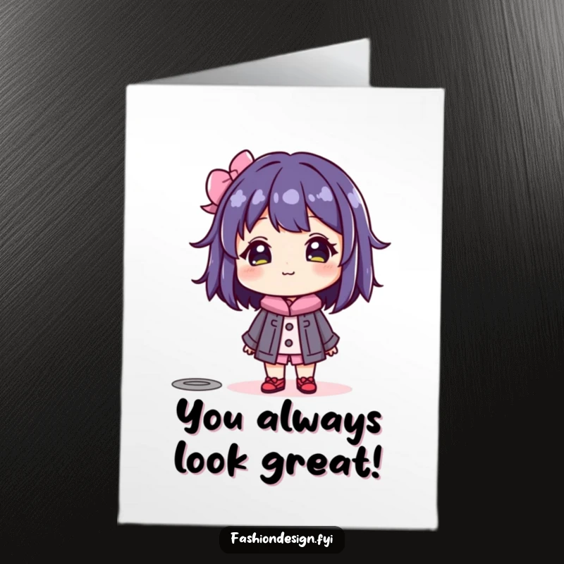 Funny Free Printable Thank You Card with a beaming character admiring a colorful mannequin, appreciating style.