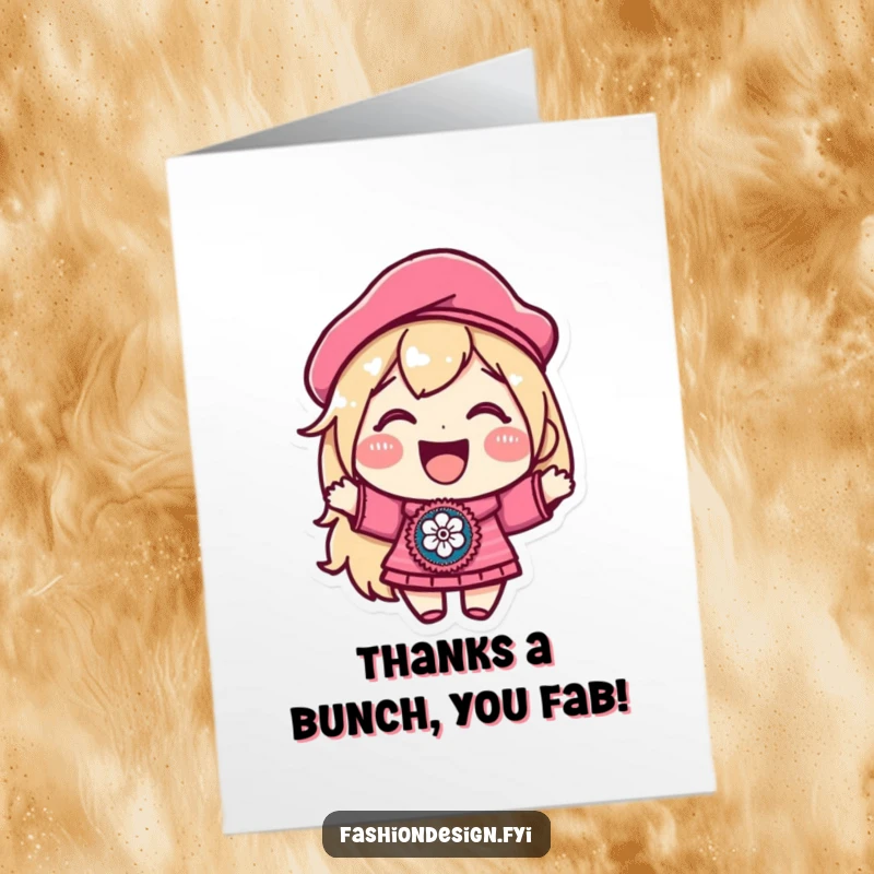 Funny Free Printable Thank You Card with a character in a beret showcasing an embroidered patch, a stylish way to say thanks.