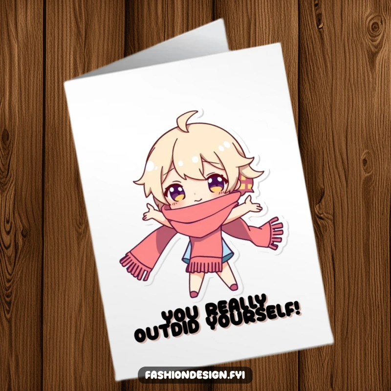 Funny Free Printable Thank You Card depicting a character posing dramatically with a long scarf, conveying thanks.
