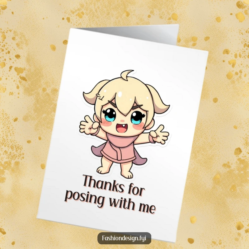 Funny Free Printable Thank You Card: A playful model character strikes a dramatic, funny pose, expressing thanks, print at home gift.