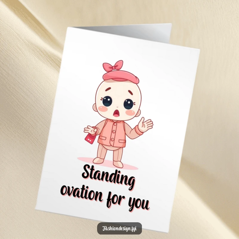 Funny Free Printable Thank You Card: A surprised mannequin character suddenly bursts into applause, showing appreciation, print at home gift.