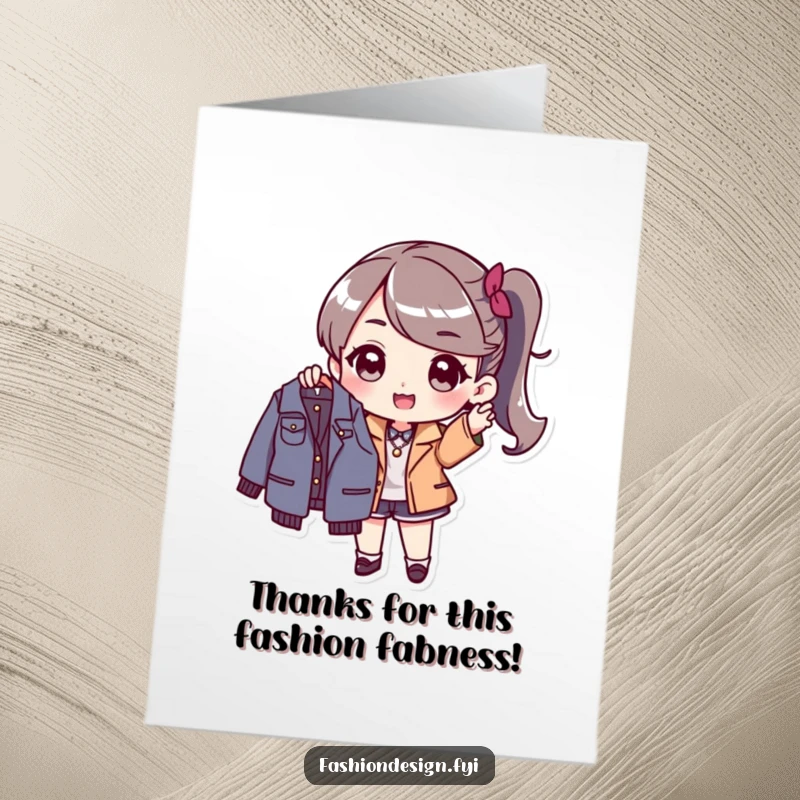 Funny Free Printable Thank You Card: Stylish character proudly holding a fashionable garment, expressing gratitude.