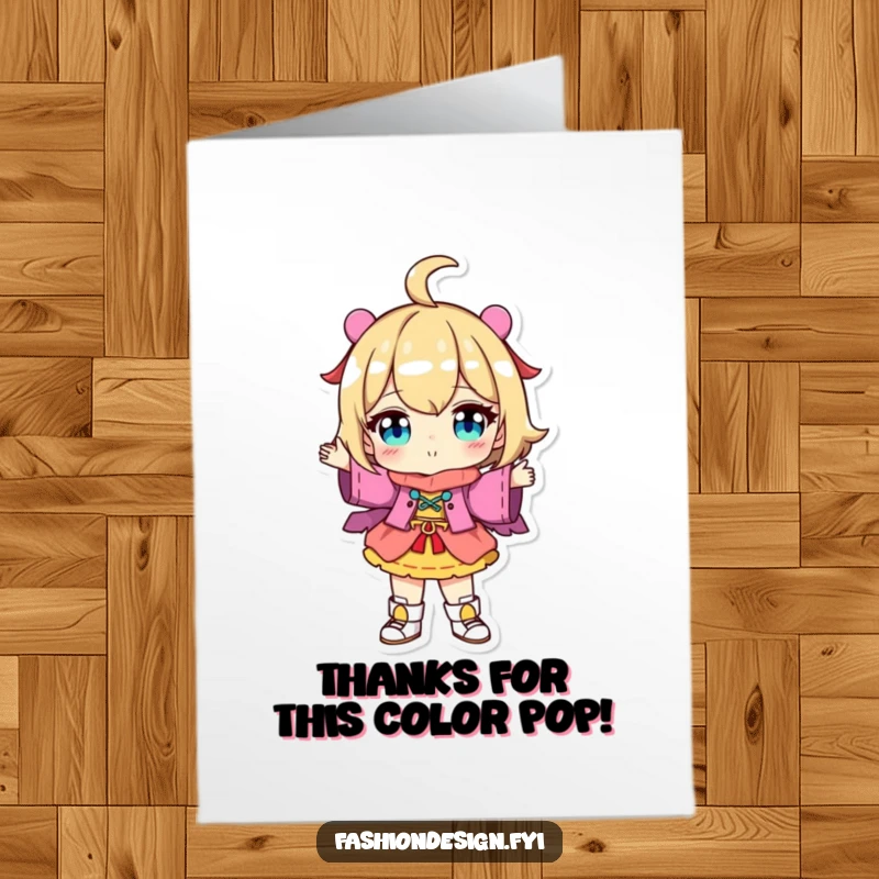 Funny Free Printable Thank You Card: Character proudly displaying a unique outfit, expressing thanks.