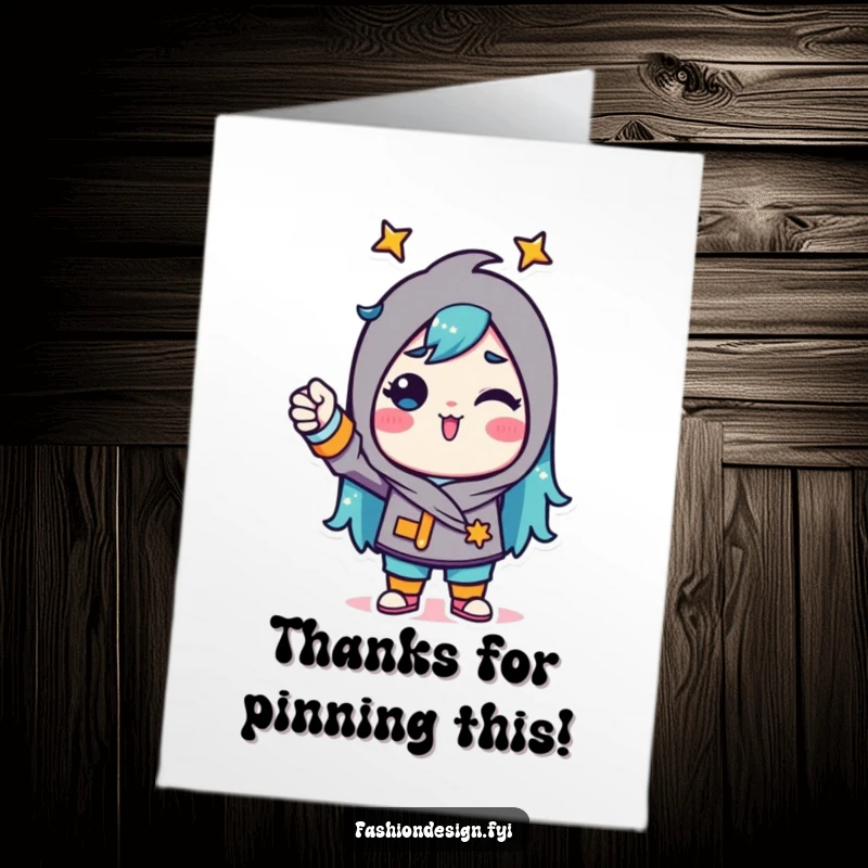 Funny Free Printable Thank You Card with a triumphant character pinning fabric, expressing heartfelt thanks with confidence.