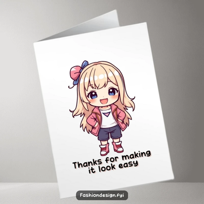 Funny Free Printable Thank You Card: Joyful character posing in a stylish outfit, conveying thanks with fashion and humor.