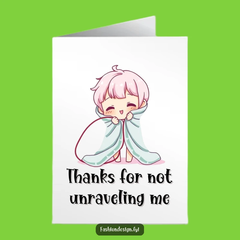 Free Printable Thank You Card: Funny Unraveling Fabric Character, Thoughtful DIY Downloadable Gift