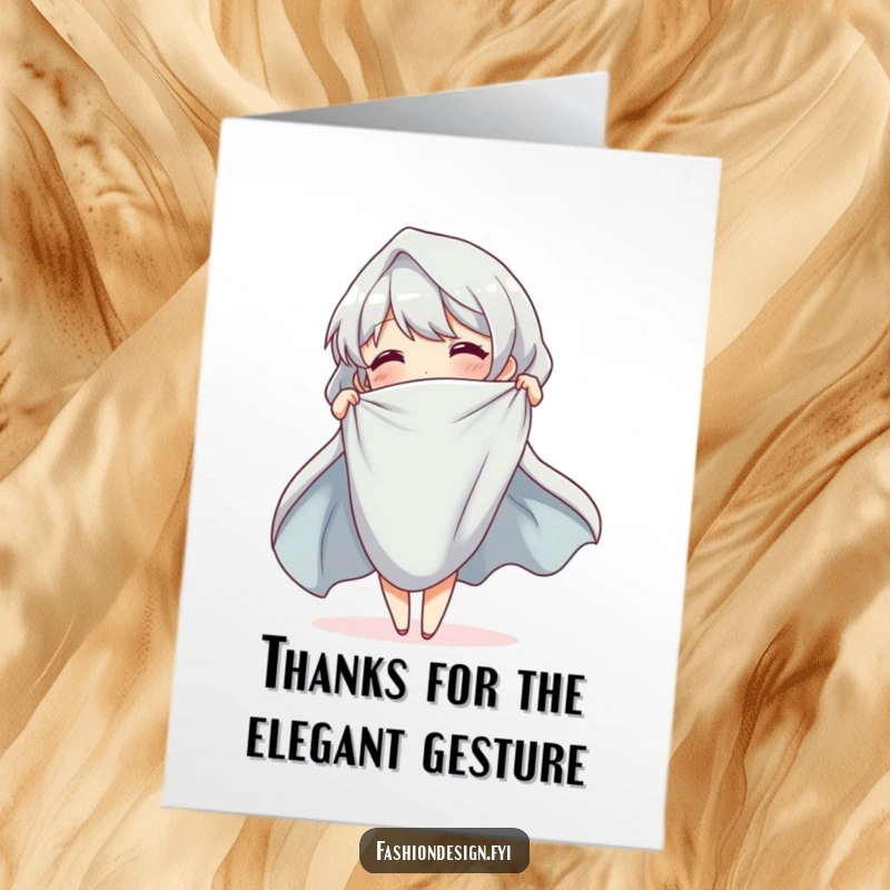 Funny Free Printable Thank You Card with a cheerful character elegantly draping cloth, conveying sincere gratitude.