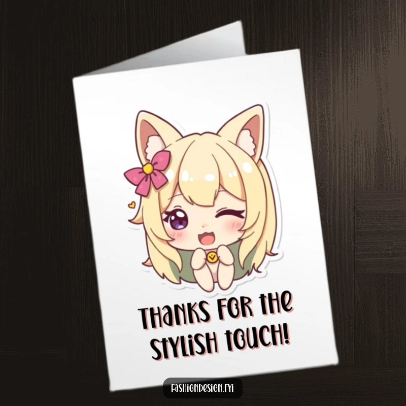 Funny free printable thank you card of a winking character accessorizing, offering a lighthearted way to express gratitude.