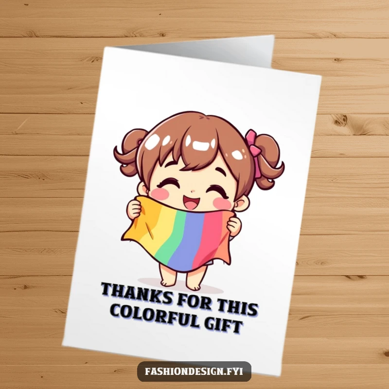 Funny Free Printable Thank You Card: A happy character holds a vibrant fabric swatch, conveying thanks with contagious glee and humor.