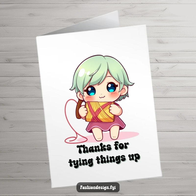 Funny Free Printable Thank You Card: Cute character holding a vibrant spool of thread as it unravels.
