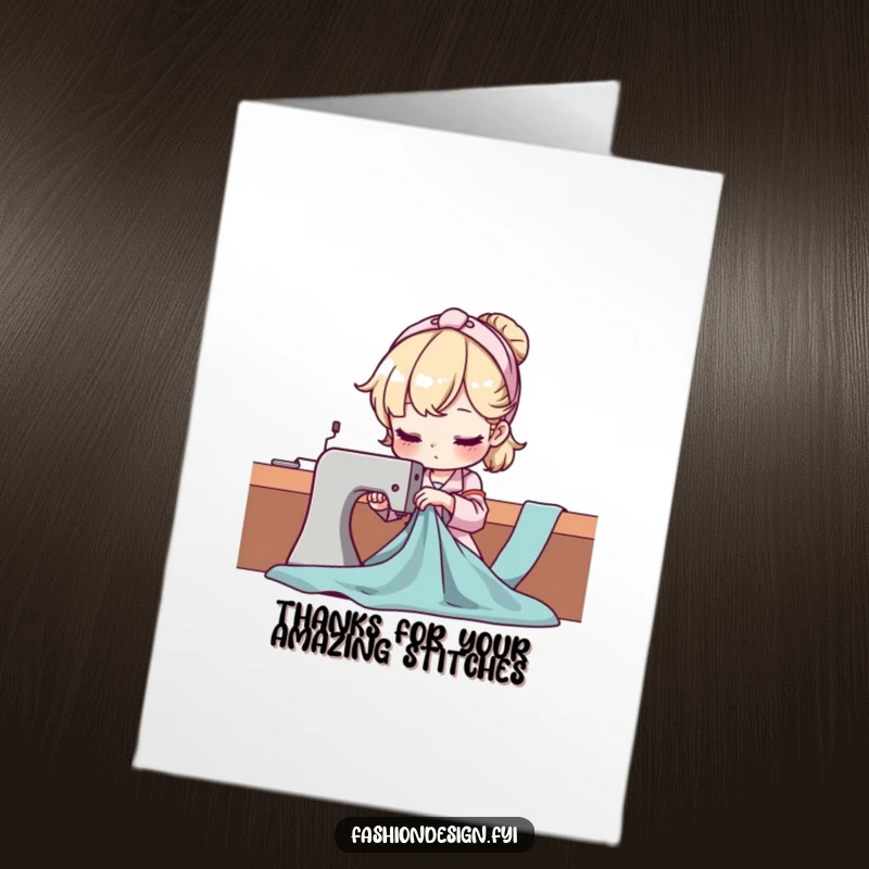 Funny Free Printable Thank You Card: A focused seamstress expertly drapes fabric, expressing thanks, print at home gift.