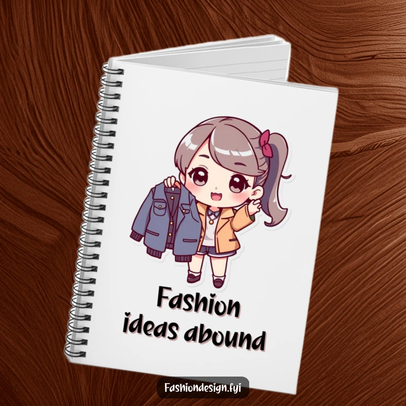 Funny Notebook: Stylish character excitedly holding up a new fashionable garment, perfect for notes and fashion sketches.