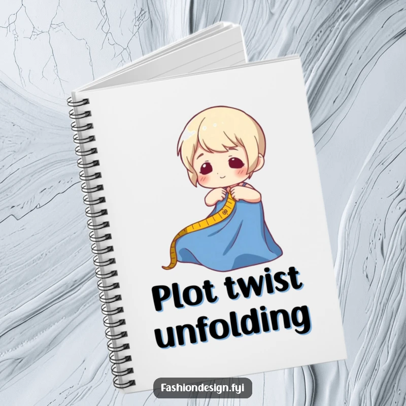 Funny notebook with a character measuring fabric, ideal for jotting down sewing patterns, ideas, and creative notes.