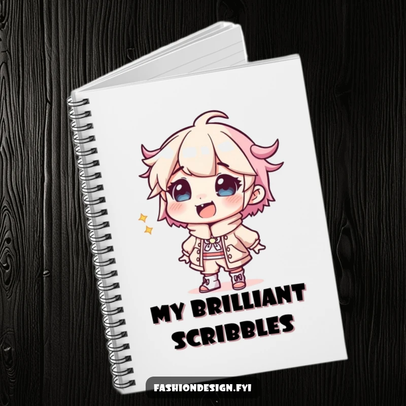 Funny Designer Notebook: A giggling character sketching a bizarre outfit, perfect for jotting down fashion ideas, creative concepts, and design notes.