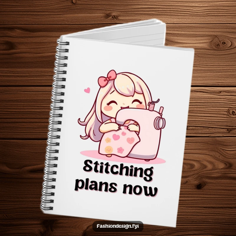 Funny Sewing Machine Notebook: Happy character stitching a playful pattern, inspiring creativity and funny sewing ideas for journaling.
