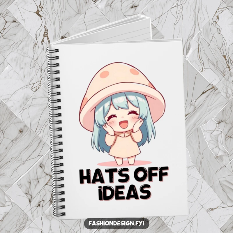Funny Notebook: A character giggles with delight while trying on a comically oversized hat, perfect for jotting down funny thoughts.
