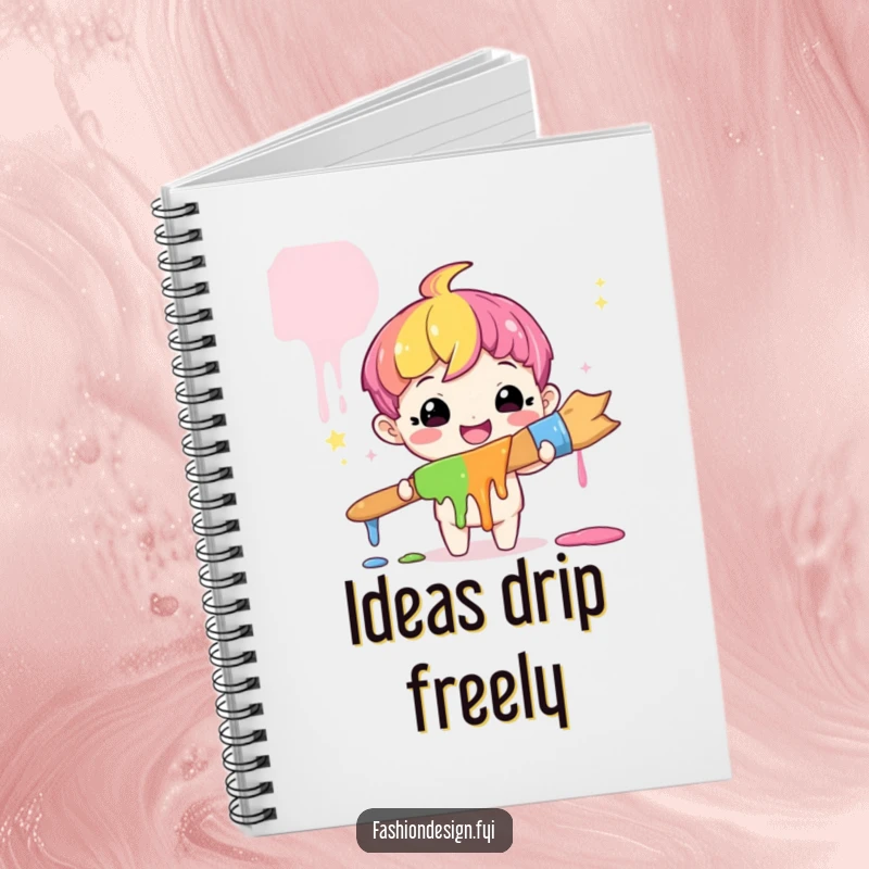 Funny Artist Rainbow Notebook: A cute character smiles amazed, holding a giant paintbrush dripping rainbow paint, a funny gift.