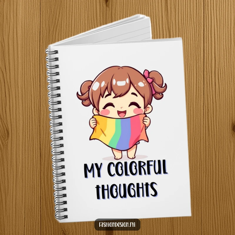 Funny notebook featuring a character holding a fabric swatch, ideal for crafters to jot down ideas and plans.