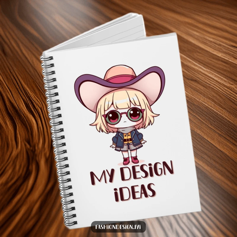 Funny notebook featuring a proud fashionista character with an extravagant hat, ideal for recording fashion ideas and notes.