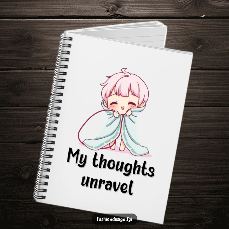 Funny notebook with a character hilariously unraveling fabric. Ideal for journaling, sketching, and humorous note-taking gifts.