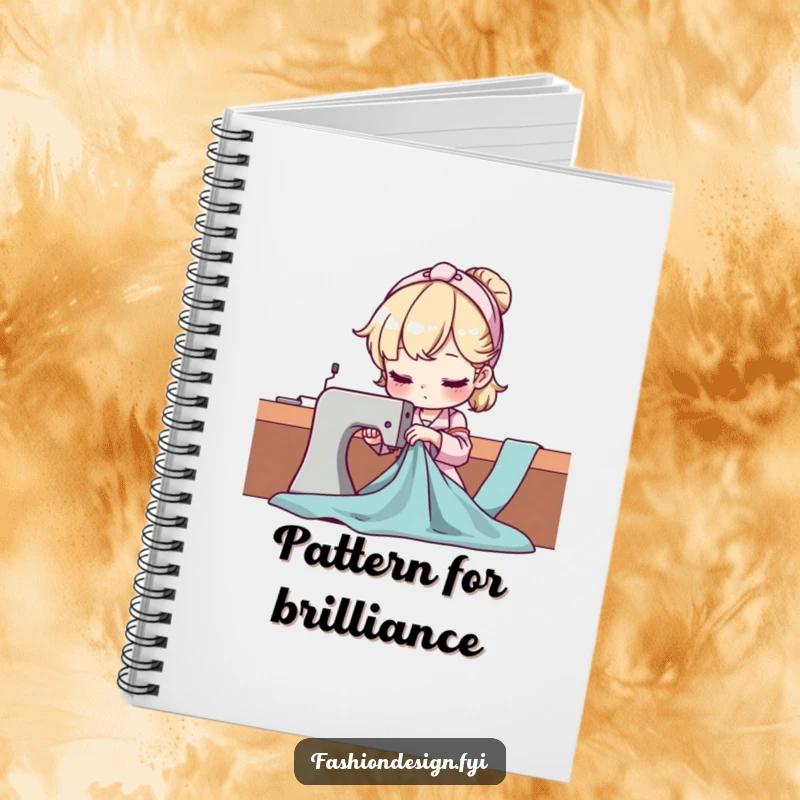 Funny Seamstress Notebook with a character expertly draping fabric, perfect for jotting down sewing plans and creative thoughts.