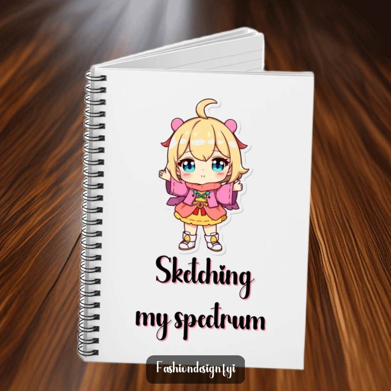 Funny Notebook: Character proudly displaying a colorful, uniquely designed outfit, ideal for notes and fashion drawings.