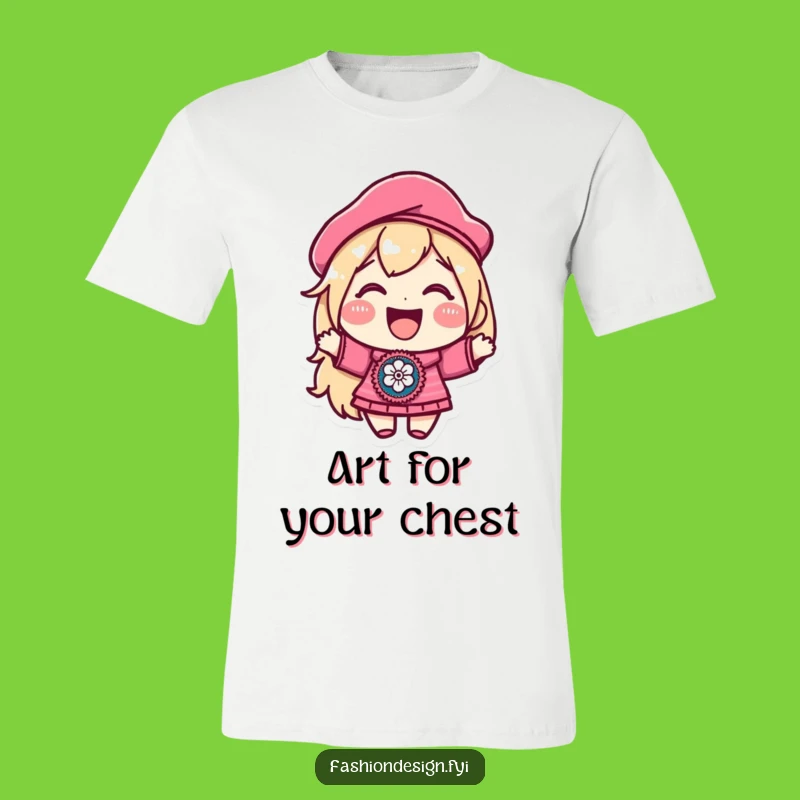 Funny Beret Patch T-Shirt: Joyful Character Art Tee for Creative Souls