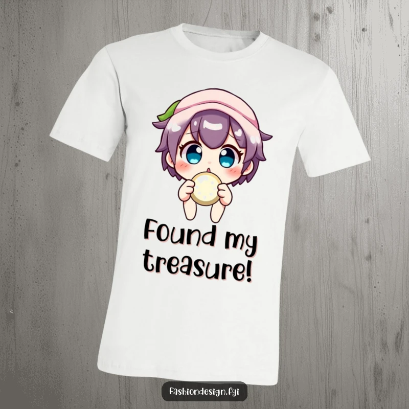 Funny crafter t-shirt with a surprised character holding a big, sparkly button, a humorous design for craft lovers, a great gift.