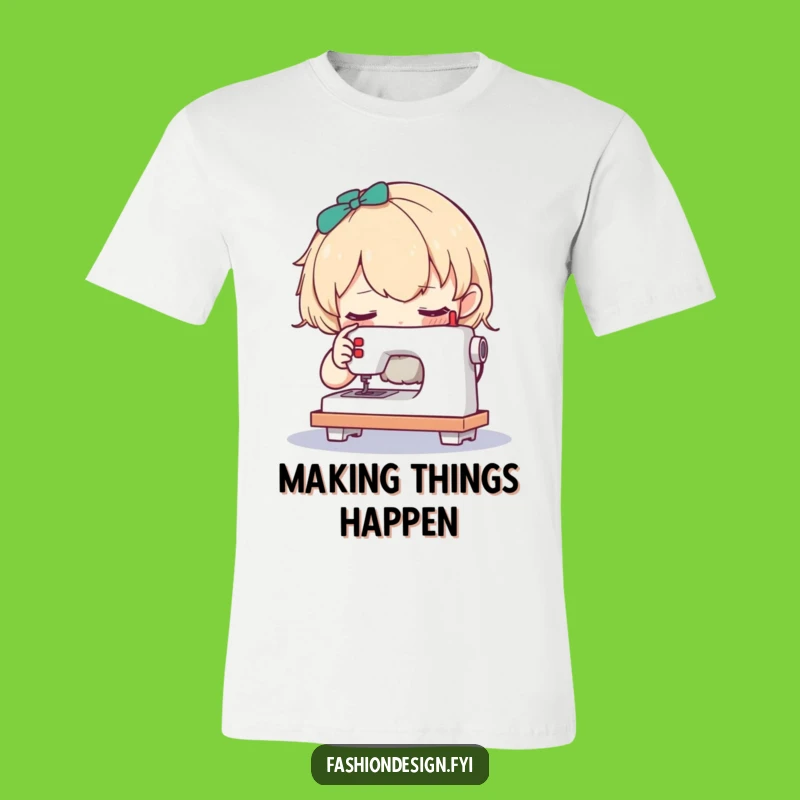 Funny Curious Character Sewing T-Shirt: Miniature Craft Tee Gift