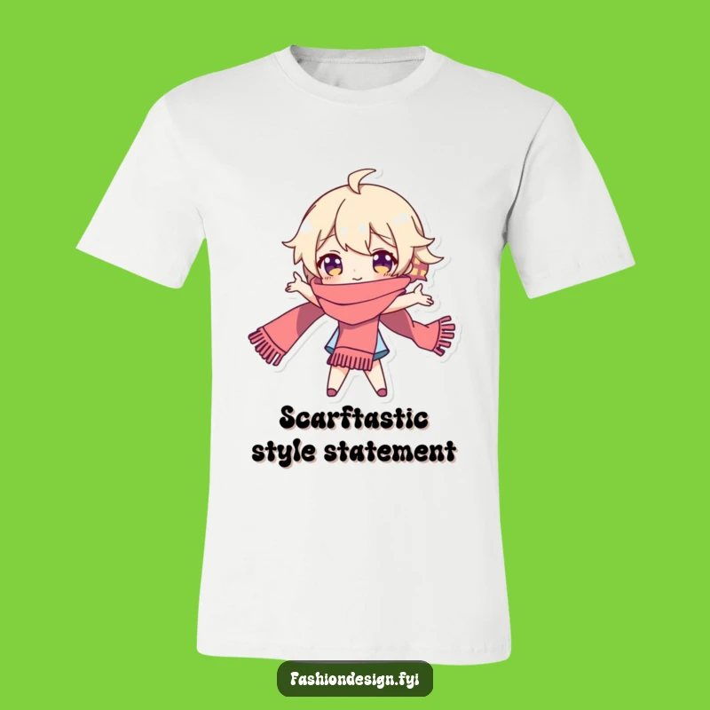 Funny Dramatic Scarf T-Shirt: Playful Character's Theatrical Flair