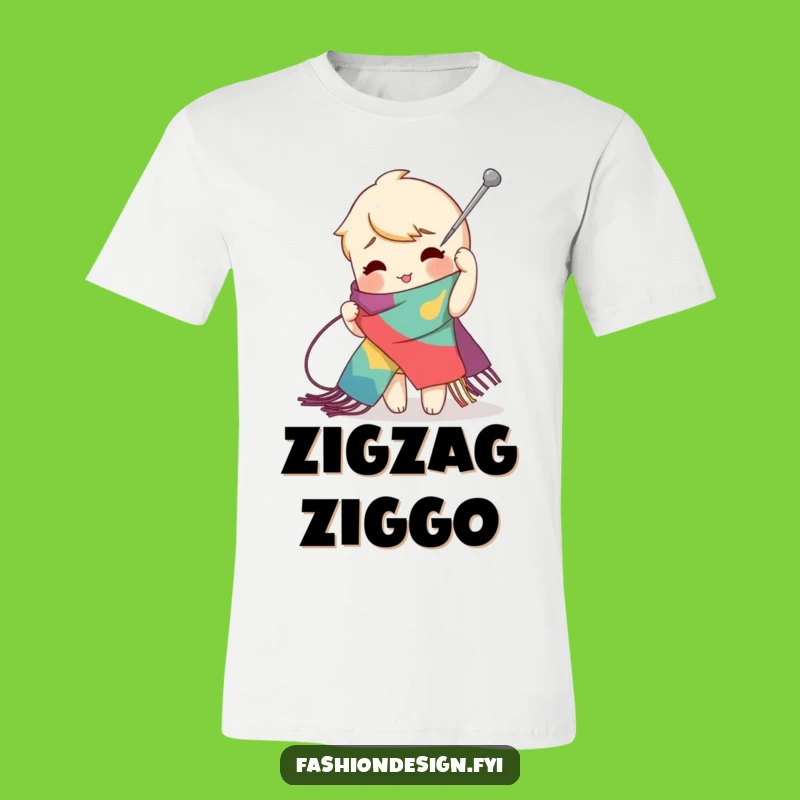 Funny Zig-Zag Stitch T-Shirt, Exaggerated Design Humor, Great Gift