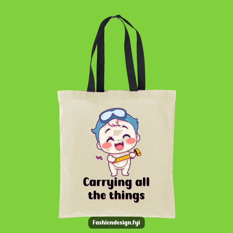 Funny Measuring Tape Tote Bag: Happy Character for Focused Excitement